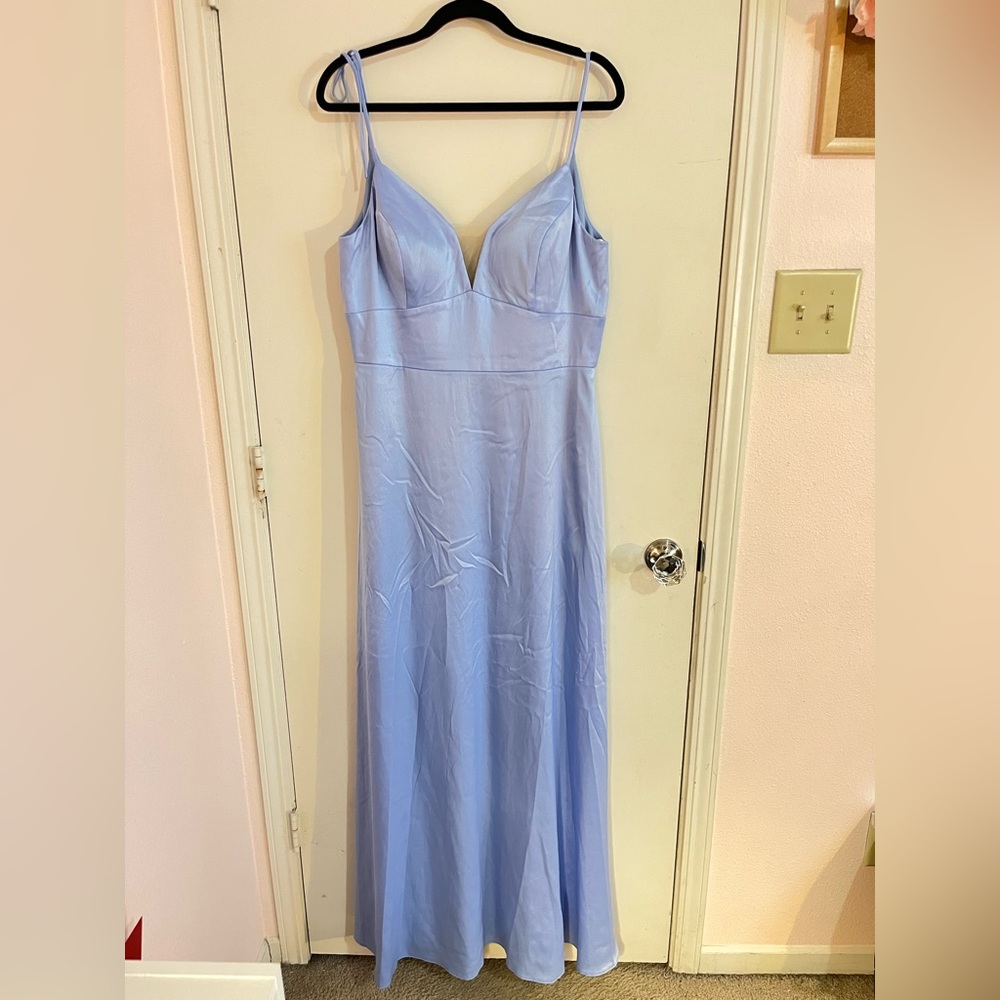 Sky blue silk floor length dress with pockets
